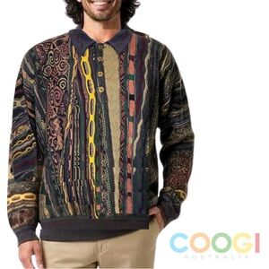 COOGI Australia Vintage Hip-Hop Biggie Abstract 3D Multicolor Collared Sweater